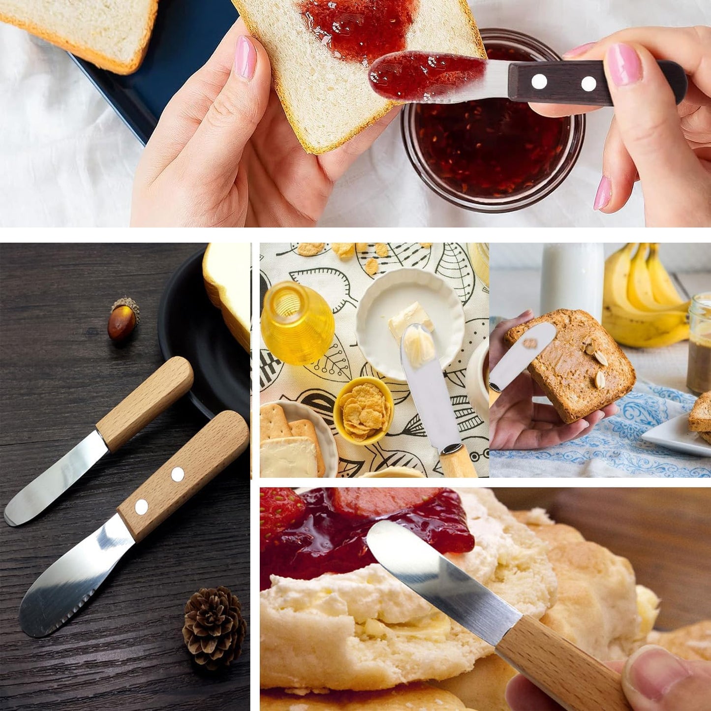 4 Pcs Stainless Steel Straight Edge Wide Butter Paver with Wooden Handle, Butter Cheese Spatula, Sandwich Cream Cheese Seasoning Knife, Kitchen Tools, Cookware