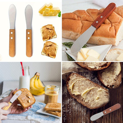 4 Pcs Stainless Steel Straight Edge Wide Butter Paver with Wooden Handle, Butter Cheese Spatula, Sandwich Cream Cheese Seasoning Knife, Kitchen Tools, Cookware