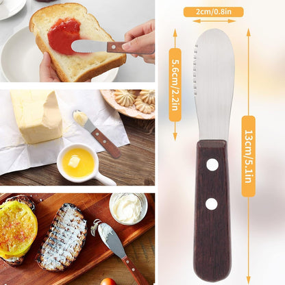4 Pcs Stainless Steel Straight Edge Wide Butter Paver with Wooden Handle, Butter Cheese Spatula, Sandwich Cream Cheese Seasoning Knife, Kitchen Tools, Cookware