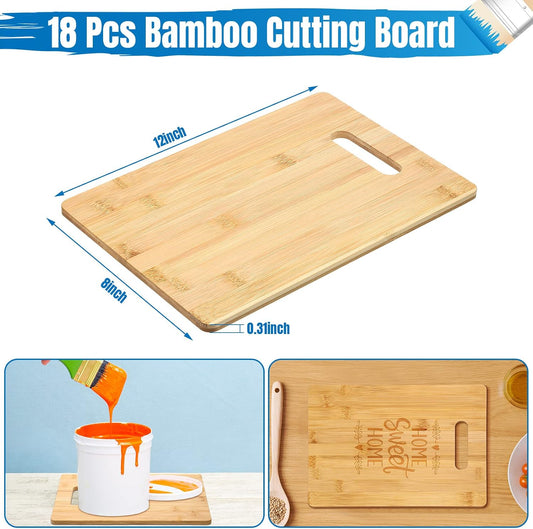 18 Pack 12" x 8" Wood Cutting Boards with Handles Laser Engraving Bamboo Cutting Board Blanks Bulk Craft Boards for Wood Burning, Custom Engraving Gifts