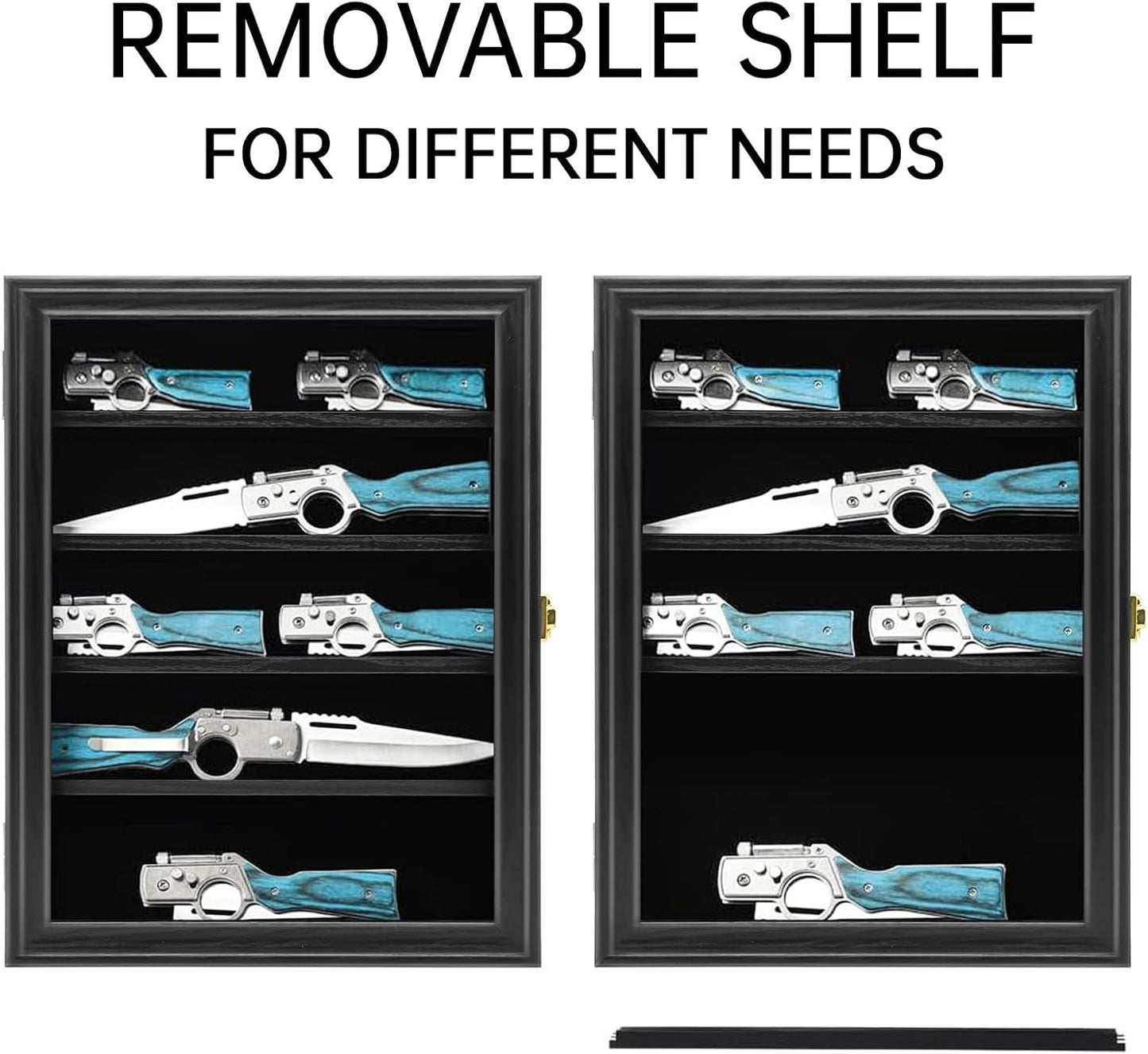 Knife Display Case with Lockable 98% UV Protection Acrylic Door, Wall Mount Wooden Military Folding Knife Display Stand, Pocket Knife Display Cases for Storage, Collection, Black Finish