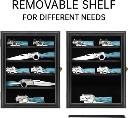 Knife Display Case with Lockable 98% UV Protection Acrylic Door, Wall Mount Wooden Military Folding Knife Display Stand, Pocket Knife Display Cases for Storage, Collection, Black Finish