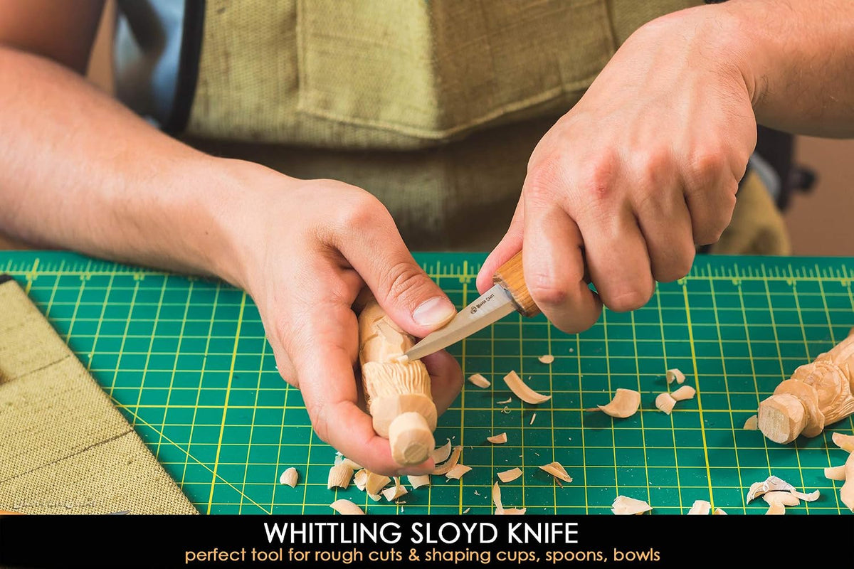 Wood Spoon Carving Tools Kit S17 with Wood Carving Hook Knife & Sloyd, Chip Whittling Knives for Spoon Carvers - Whittling Tools Set with Knife Leather Strop Polishing Compound, Tool Case