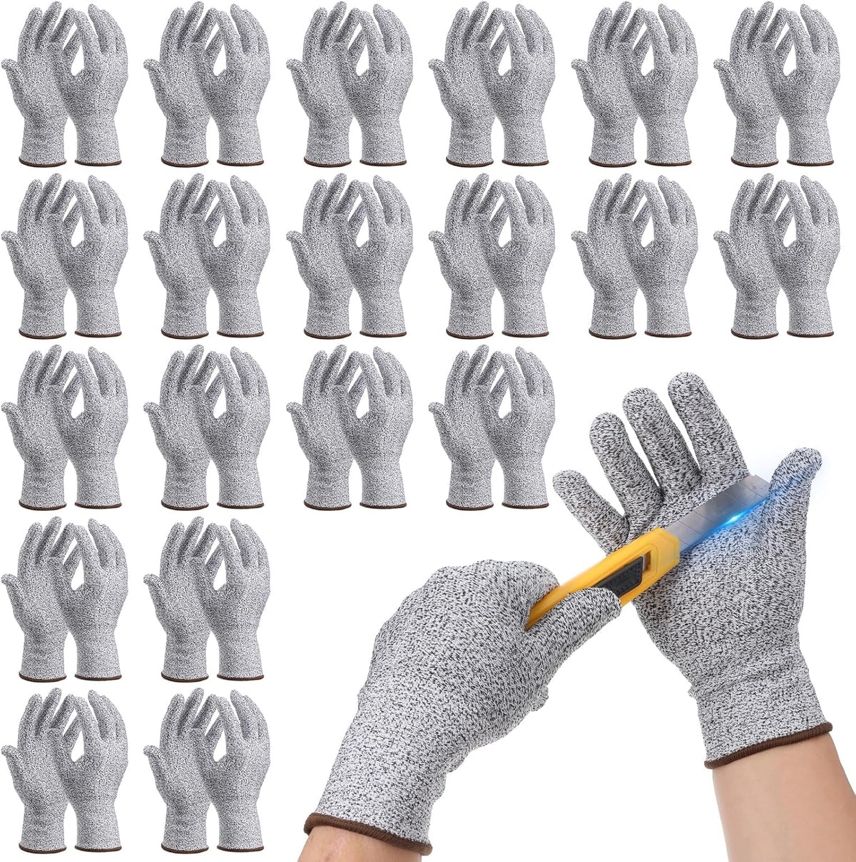 20 Pairs Cut Resistant Gloves Level 5 Protection Kitchen Anti-Cutting Gloves Cutting-Proof Glove for Shucking Fish Meat Wood Carving (Gray)