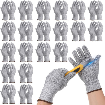 20 Pairs Cut Resistant Gloves Level 5 Protection Kitchen Anti-Cutting Gloves Cutting-Proof Glove for Shucking Fish Meat Wood Carving (Gray)