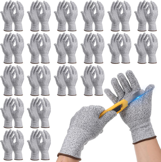 20 Pairs Cut Resistant Gloves Level 5 Protection Kitchen Anti-Cutting Gloves Cutting-Proof Glove for Shucking Fish Meat Wood Carving (Gray)