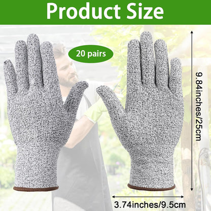 20 Pairs Cut Resistant Gloves Level 5 Protection Kitchen Anti-Cutting Gloves Cutting-Proof Glove for Shucking Fish Meat Wood Carving (Gray)