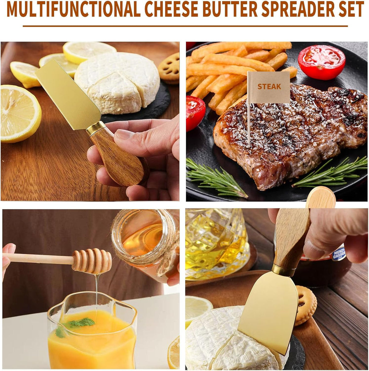 46Pcs Charcuterie Boards Accessories Small Serving Utensil Set Cheese Butter Spreader Knives Mini Stainless Steel Cutlery Tong Spoon Fork Bowl Wooden Toothpick for Kitchen Wedding Christmas Gift(Gold)