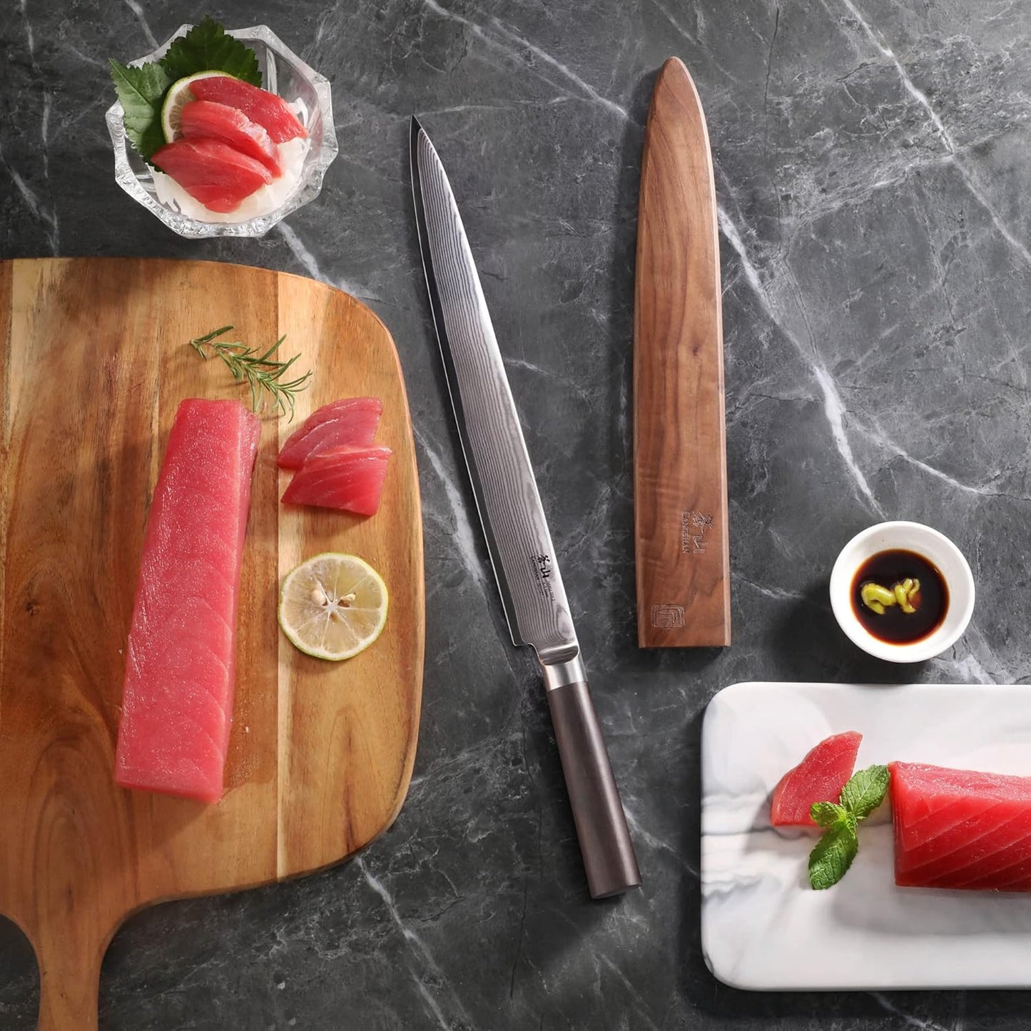 Cangshan HAKU Series 12-Inch Sashimi Knife with Sheath, Forged X-7 Damascus Steel, 501127