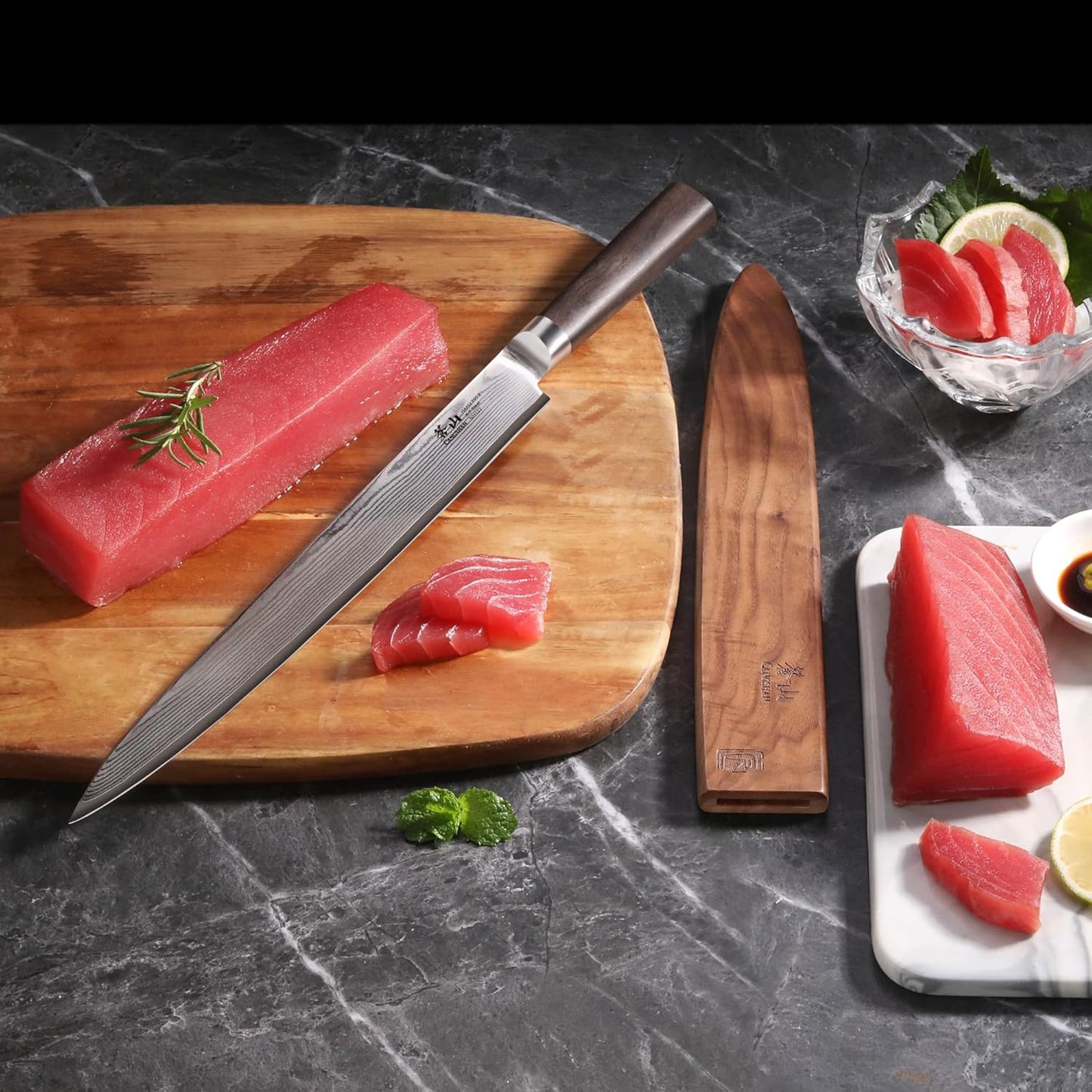 Cangshan HAKU Series 12-Inch Sashimi Knife with Sheath, Forged X-7 Damascus Steel, 501127