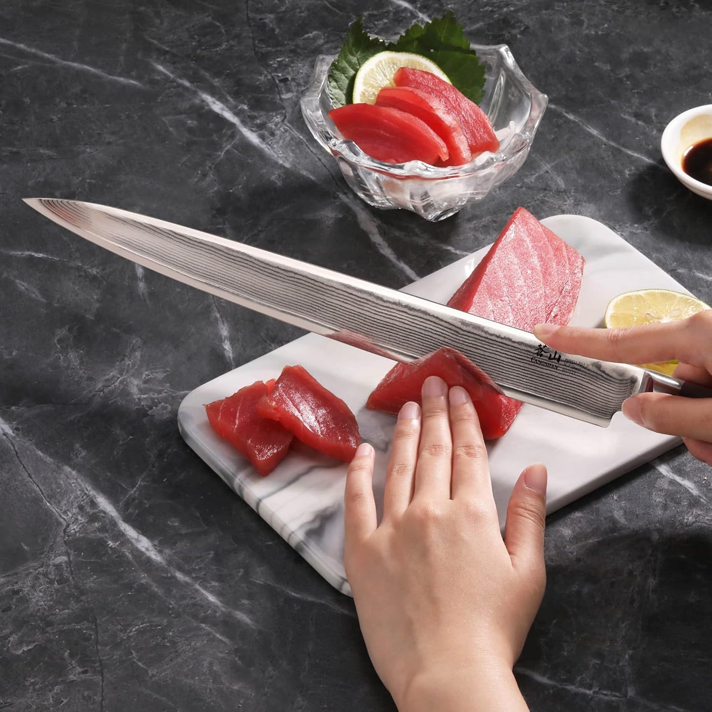 Cangshan HAKU Series 12-Inch Sashimi Knife with Sheath, Forged X-7 Damascus Steel, 501127