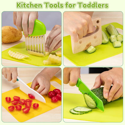 Kids Safe Knife Set for Real Cooking | 19-Piece Toddler Knife Cooking Set | Montessori Kitchen Tools Toys Ages 3–12 | BPA-Free, Dishwasher-Safe | Christmas, Birthday, Stocking Stuffer Gifts