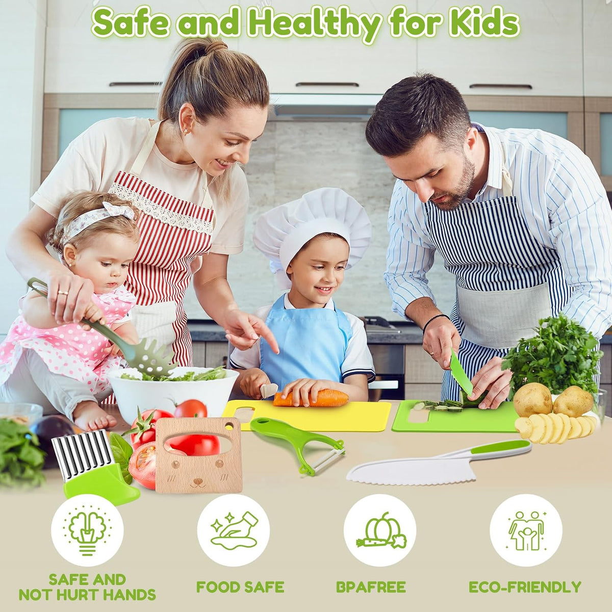 Kids Safe Knife Set for Real Cooking | 19-Piece Toddler Knife Cooking Set | Montessori Kitchen Tools Toys Ages 3–12 | BPA-Free, Dishwasher-Safe | Christmas, Birthday, Stocking Stuffer Gifts