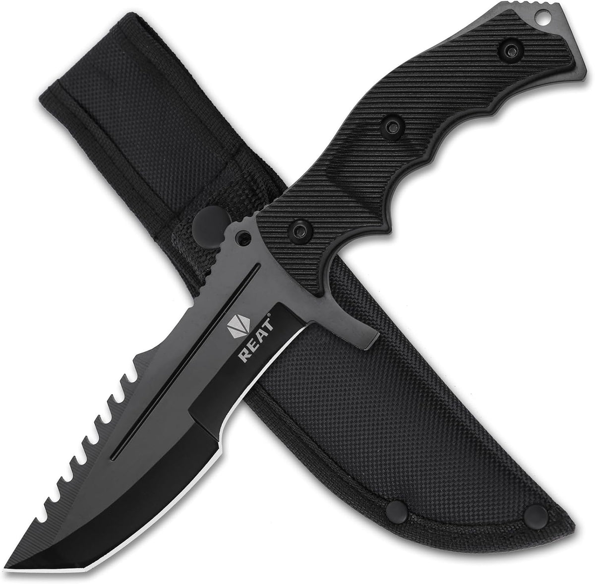 REAT Fixed Blade Knife with Sheath, 4.1" 440C Steel Blade with Full Tang Design,Ergonomic ABS Plastic Handle, EDC Sharp Hunting Knife,Tactical Knife for Camping,Survival,Bushcraft,Hiking