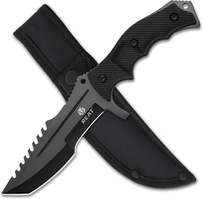REAT Fixed Blade Knife with Sheath, 4.1" 440C Steel Blade with Full Tang Design,Ergonomic ABS Plastic Handle, EDC Sharp Hunting Knife,Tactical Knife for Camping,Survival,Bushcraft,Hiking