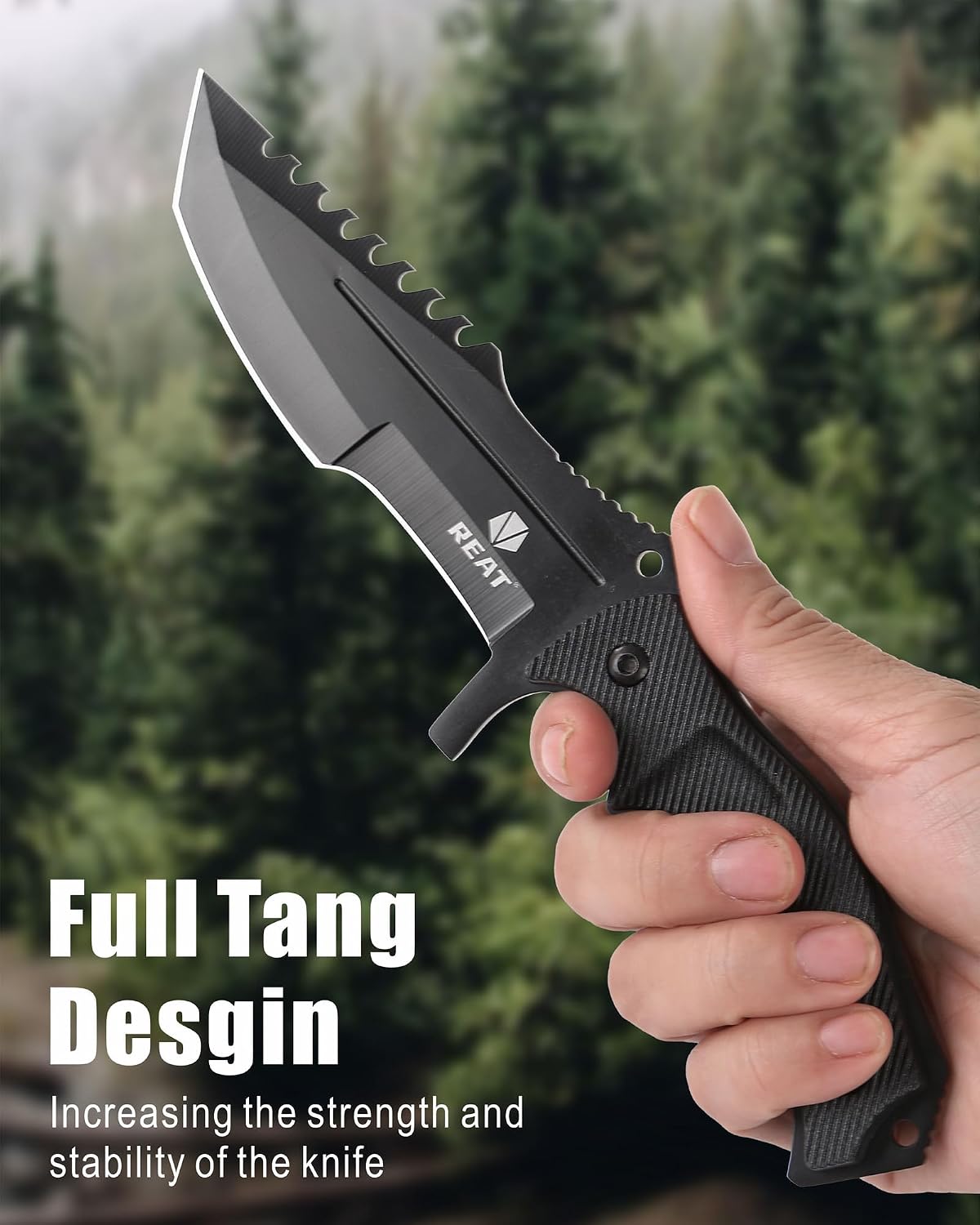 REAT Fixed Blade Knife with Sheath, 4.1" 440C Steel Blade with Full Tang Design,Ergonomic ABS Plastic Handle, EDC Sharp Hunting Knife,Tactical Knife for Camping,Survival,Bushcraft,Hiking