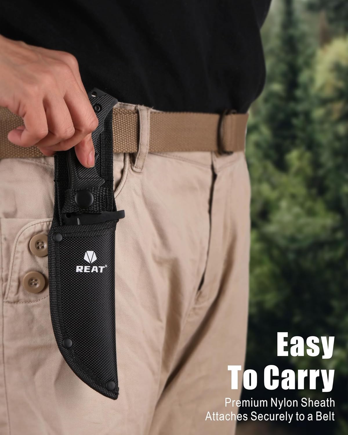 REAT Fixed Blade Knife with Sheath, 4.1" 440C Steel Blade with Full Tang Design,Ergonomic ABS Plastic Handle, EDC Sharp Hunting Knife,Tactical Knife for Camping,Survival,Bushcraft,Hiking