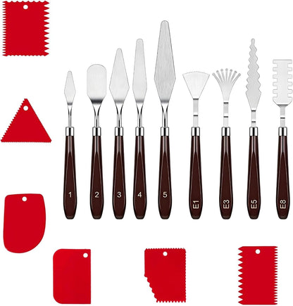 15 Pieces Artist Painting Knife Set, 9 Stainless Steel Palette Knives & 6 Plastic Ceramic Scrapers, Art Spatula Tools for Oil Acrylic Watercolor