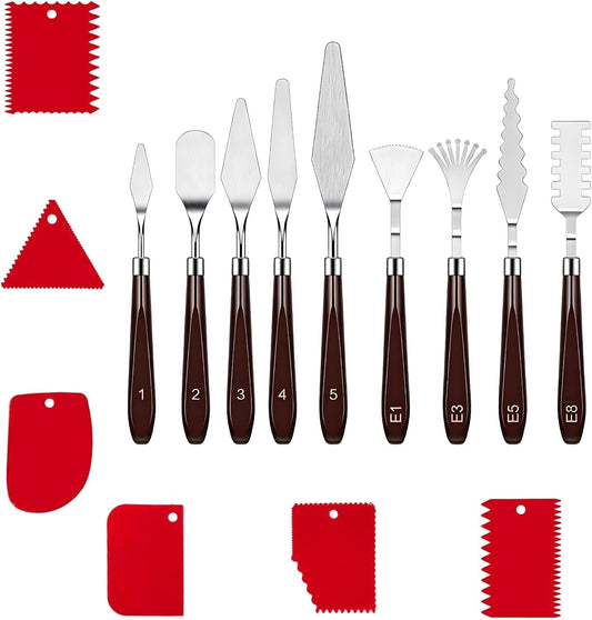 15 Pieces Artist Painting Knife Set, 9 Stainless Steel Palette Knives & 6 Plastic Ceramic Scrapers, Art Spatula Tools for Oil Acrylic Watercolor