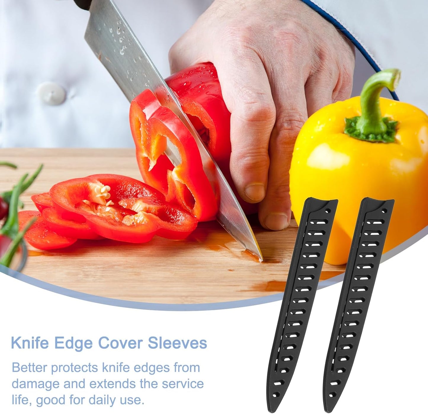 2Pcs Knife Cover Sleeves Blade Edge Guards for 8" Carving Knife Blade Edge Protector Cover Universal Knife Sheath for Kitchen, Black