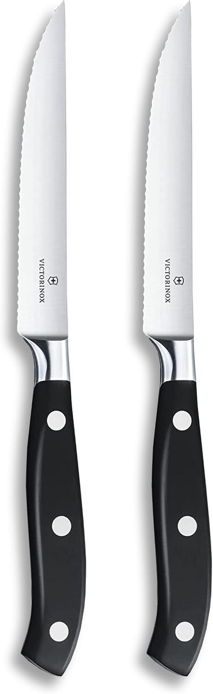 Grand Maitre Steak Knives - Premium Meat Knives with Ergonomic Handle - Modern Kitchen Accessories - Black Handle, Serrated Edge, 2-Piece Set