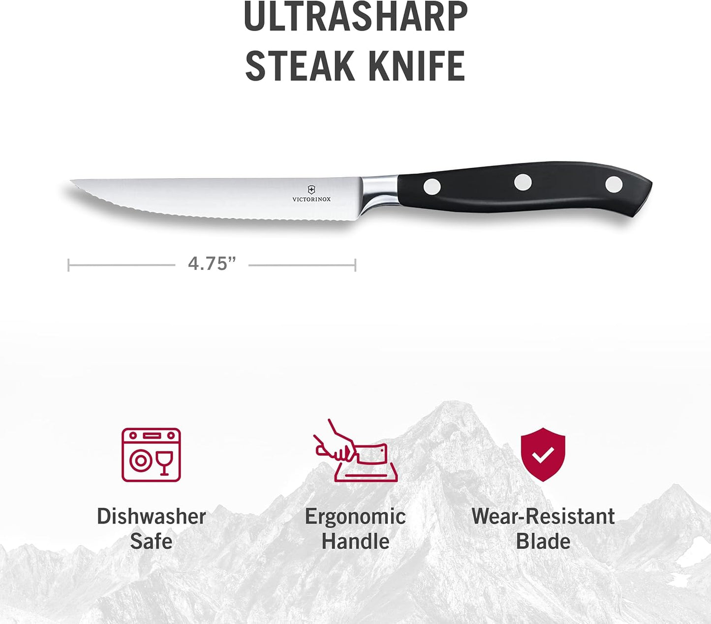 Grand Maitre Steak Knives - Premium Meat Knives with Ergonomic Handle - Modern Kitchen Accessories - Black Handle, Serrated Edge, 2-Piece Set