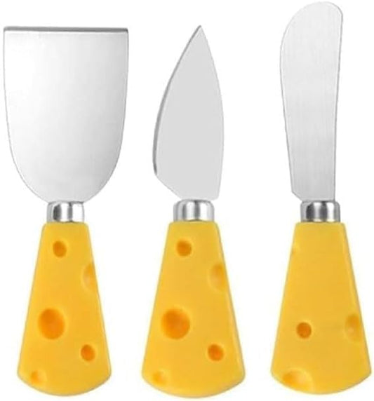 3Pcs Cheese Knife,Cheese Handle Cheese Knife Set for Cutting Boards,Cute Cheese Handle Knife Set,Mini Steel Stainless Cheese Cutter, Spreader, Fork for Party Wedding Christmas, Charcuterie Accessories