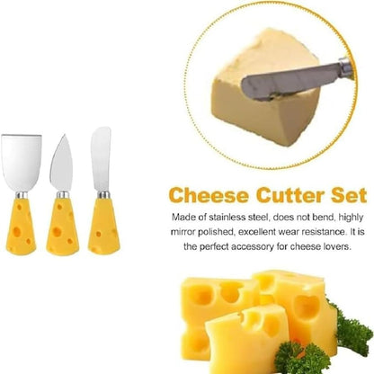 3Pcs Cheese Knife,Cheese Handle Cheese Knife Set for Cutting Boards,Cute Cheese Handle Knife Set,Mini Steel Stainless Cheese Cutter, Spreader, Fork for Party Wedding Christmas, Charcuterie Accessories