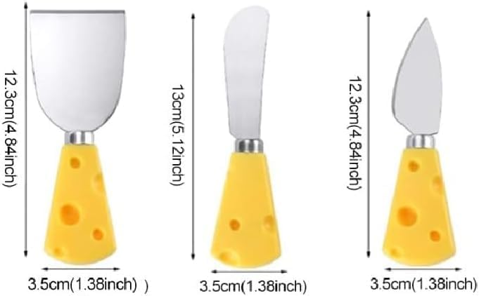 3Pcs Cheese Knife,Cheese Handle Cheese Knife Set for Cutting Boards,Cute Cheese Handle Knife Set,Mini Steel Stainless Cheese Cutter, Spreader, Fork for Party Wedding Christmas, Charcuterie Accessories