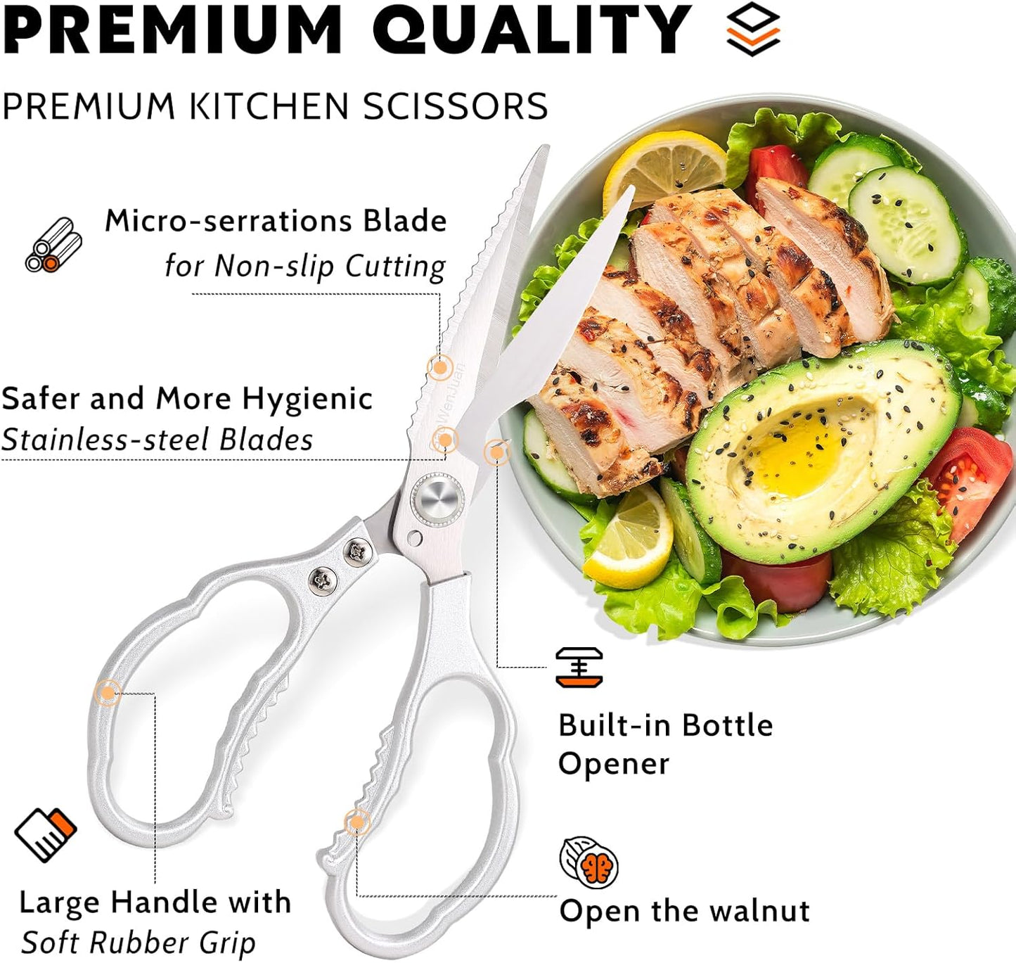Kitchen Shears & kitchen scissors All Purpose | kitchen gadgets-Heavy Duty Stainless Steel Meat Poultry Food Scissors, Dishwasher Safe for Home and Kitchen Essentials, Utensils, Gadgets, Accessories