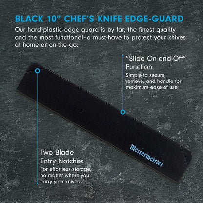 10” Chef’s Edge-Guard, Black - Fashionable & Functional Knife Protector for Chef’s & Wide-Blade Knives - 2 Blade Entry Notches - 10.5” x 1.9375”