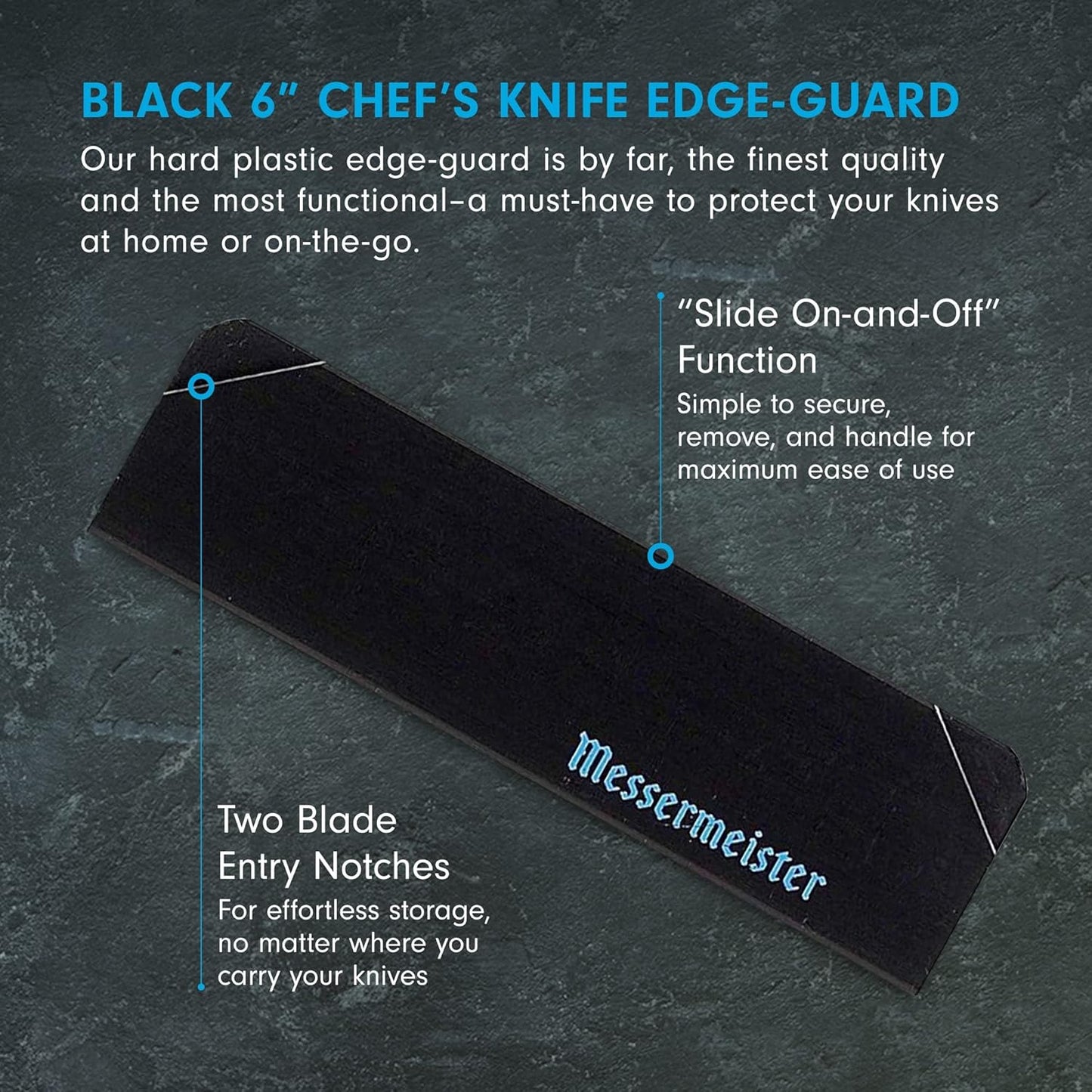 10” Chef’s Edge-Guard, Black - Fashionable & Functional Knife Protector for Chef’s & Wide-Blade Knives - 2 Blade Entry Notches - 10.5” x 1.9375”