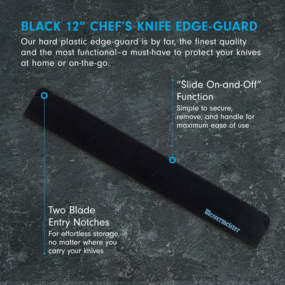10” Chef’s Edge-Guard, Black - Fashionable & Functional Knife Protector for Chef’s & Wide-Blade Knives - 2 Blade Entry Notches - 10.5” x 1.9375”