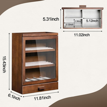 Pocket Knife Display Case for 25 Knives, Large Wooden knife Cases for Collections, Vertical Knife Storage Case with Acrylic transparent panel for Men Gifts (Walnut)
