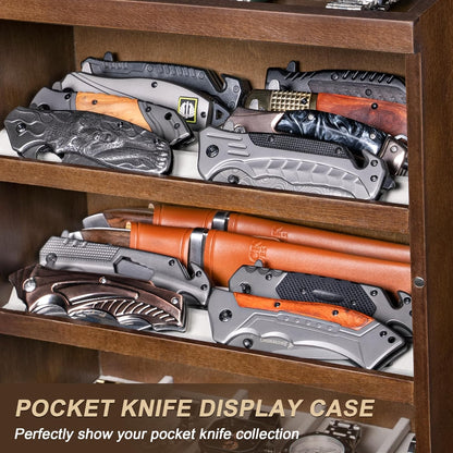 Pocket Knife Display Case for 25 Knives, Large Wooden knife Cases for Collections, Vertical Knife Storage Case with Acrylic transparent panel for Men Gifts (Walnut)