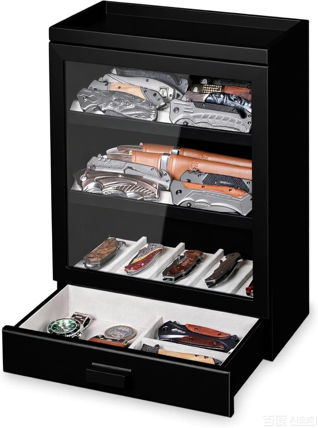 Pocket Knife Display Case for 25 Knives, Large Wooden knife Cases for Collections, Vertical Knife Storage Case with Acrylic transparent panel for Men Gifts (Walnut)
