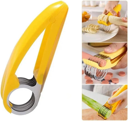 2 PCs Banana Slicer Fruit and Vegetable Salad Peeler Fruit Cutter sausage ham Peeler slicers Kitchen Tools, Yellow