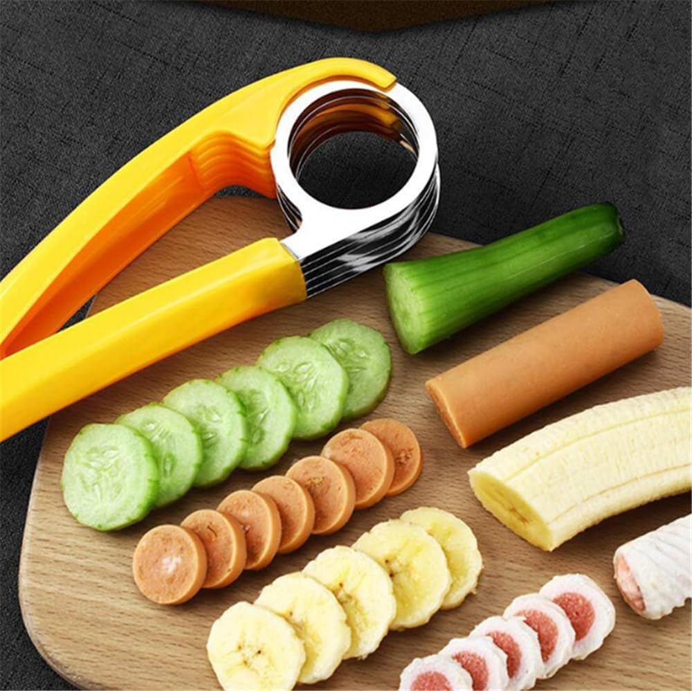 2 PCs Banana Slicer Fruit and Vegetable Salad Peeler Fruit Cutter sausage ham Peeler slicers Kitchen Tools, Yellow