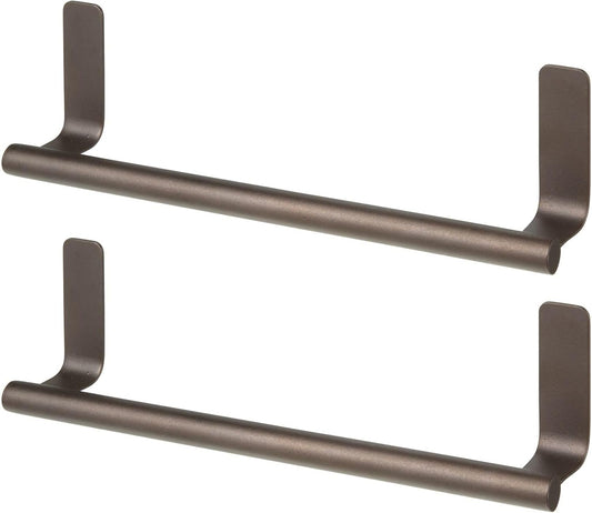 Steel Wall-Mounted Towel Rack Storage Holder - Self-Adhesive Space Saving Bar for Kitchen - Holds Hand and Dish Towels - Stick on Doors, Cabinet, Cupboard - Omni Collection - 2 Pack - Bronze