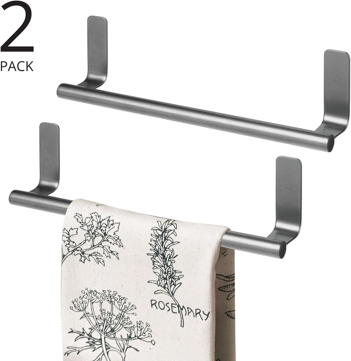 Steel Wall-Mounted Towel Rack Storage Holder - Self-Adhesive Space Saving Bar for Kitchen - Holds Hand and Dish Towels - Stick on Doors, Cabinet, Cupboard - Omni Collection - 2 Pack - Bronze