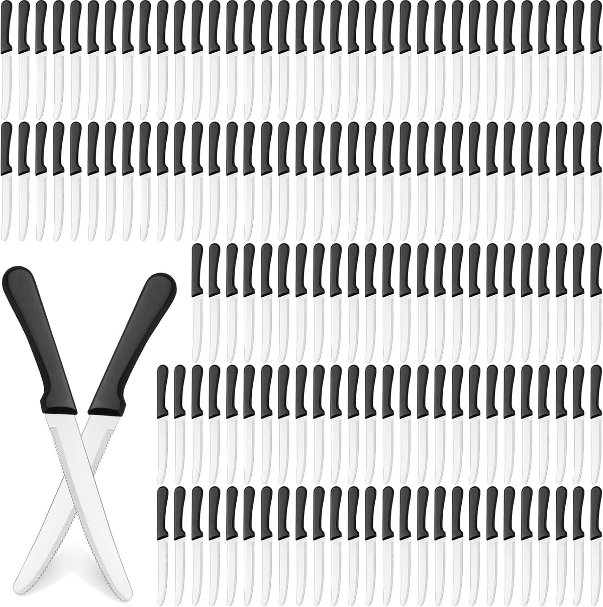 200 Pcs Steak Knives 8.39 Inches Stainless Steel Serrated Blade Steak Knives Set with Round Tip Plastic Handle for Restaurant Kitchen, 4.72 Inch Blade