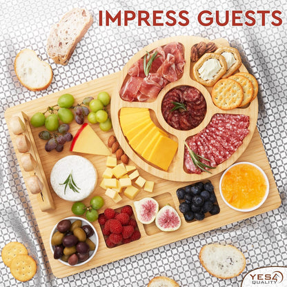 Charcuterie Boards Cheese Board Deluxe Gift Set - 15 Pieces, Bamboo - Large Size Plus Fruit Tray with Magnetic Cheese Knives Holder, Fruit Forks for Birthday Present, Housewarming, Wedding Shower