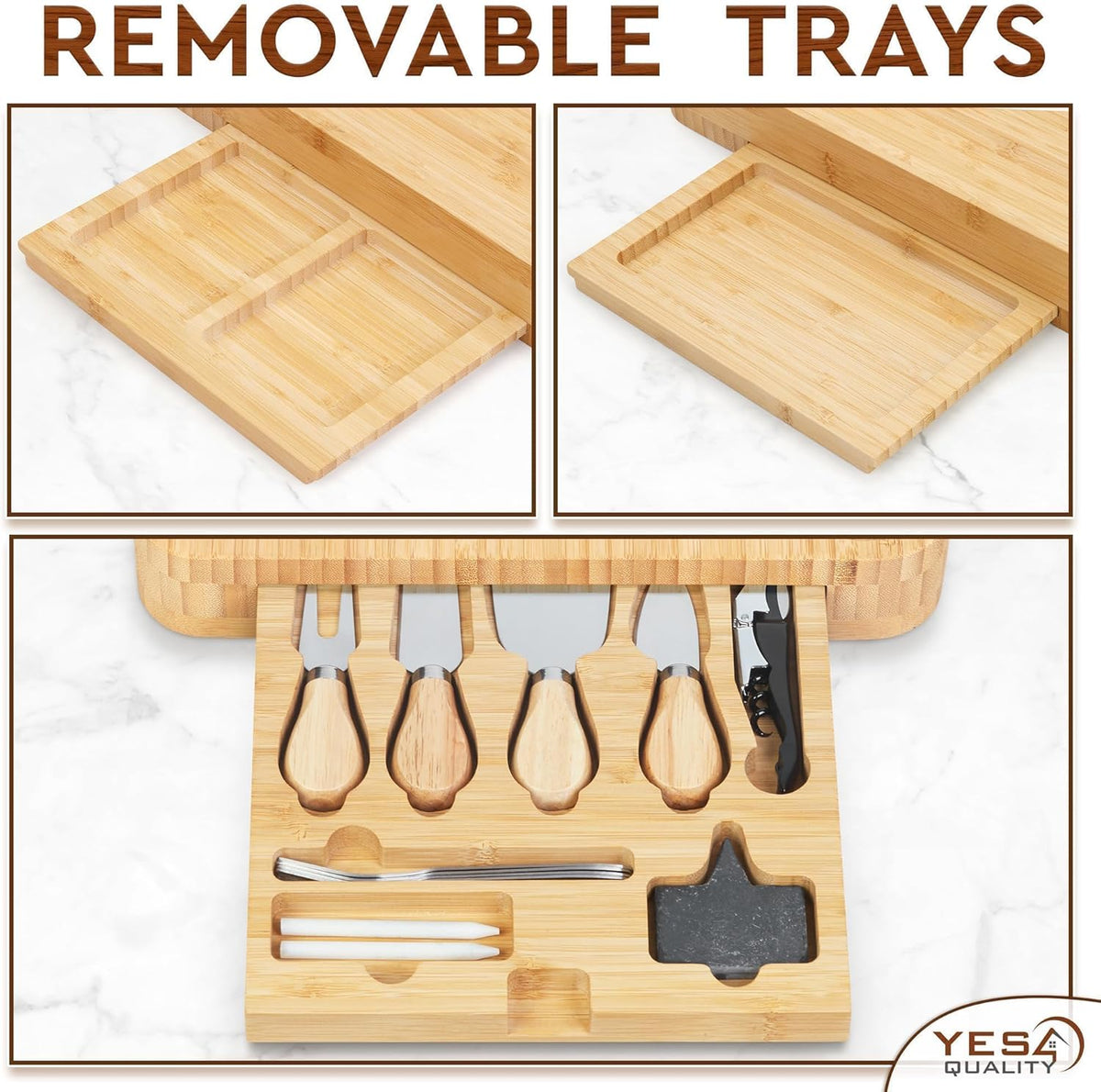 Charcuterie Boards Cheese Board Deluxe Gift Set - 15 Pieces, Bamboo - Large Size Plus Fruit Tray with Magnetic Cheese Knives Holder, Fruit Forks for Birthday Present, Housewarming, Wedding Shower