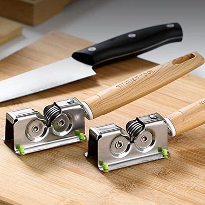 Kitchen Knife Sharpener Manual Knife Sharpener Stainless Steel Knives Sharpenering Tool with Ergonomic Handle and Wheel Silver