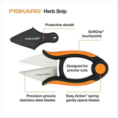 Herb Garden Scissors, 5" Garden Shears, Handheld Herb Snips with Sheath and SoftGrip Handle, Dishwasher Safe