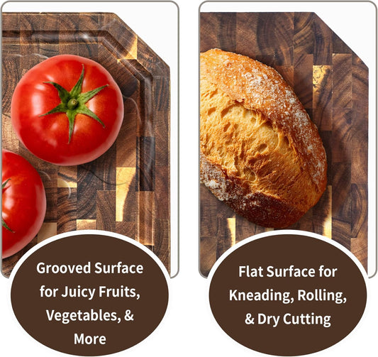 Large Acacia Cutting Board 22" x 16", Wood End Grain Butcher Block | with Juice Groove & Handles, Reversible Chopping Board for Meat, Vegetables, Charcuterie Tray for Fruit, Cheese, Thick 1.4"