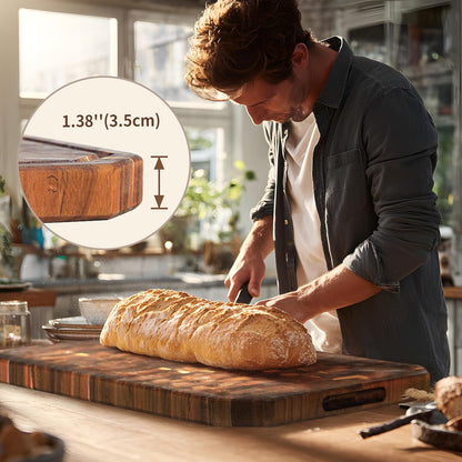 Large Acacia Cutting Board 22" x 16", Wood End Grain Butcher Block | with Juice Groove & Handles, Reversible Chopping Board for Meat, Vegetables, Charcuterie Tray for Fruit, Cheese, Thick 1.4"