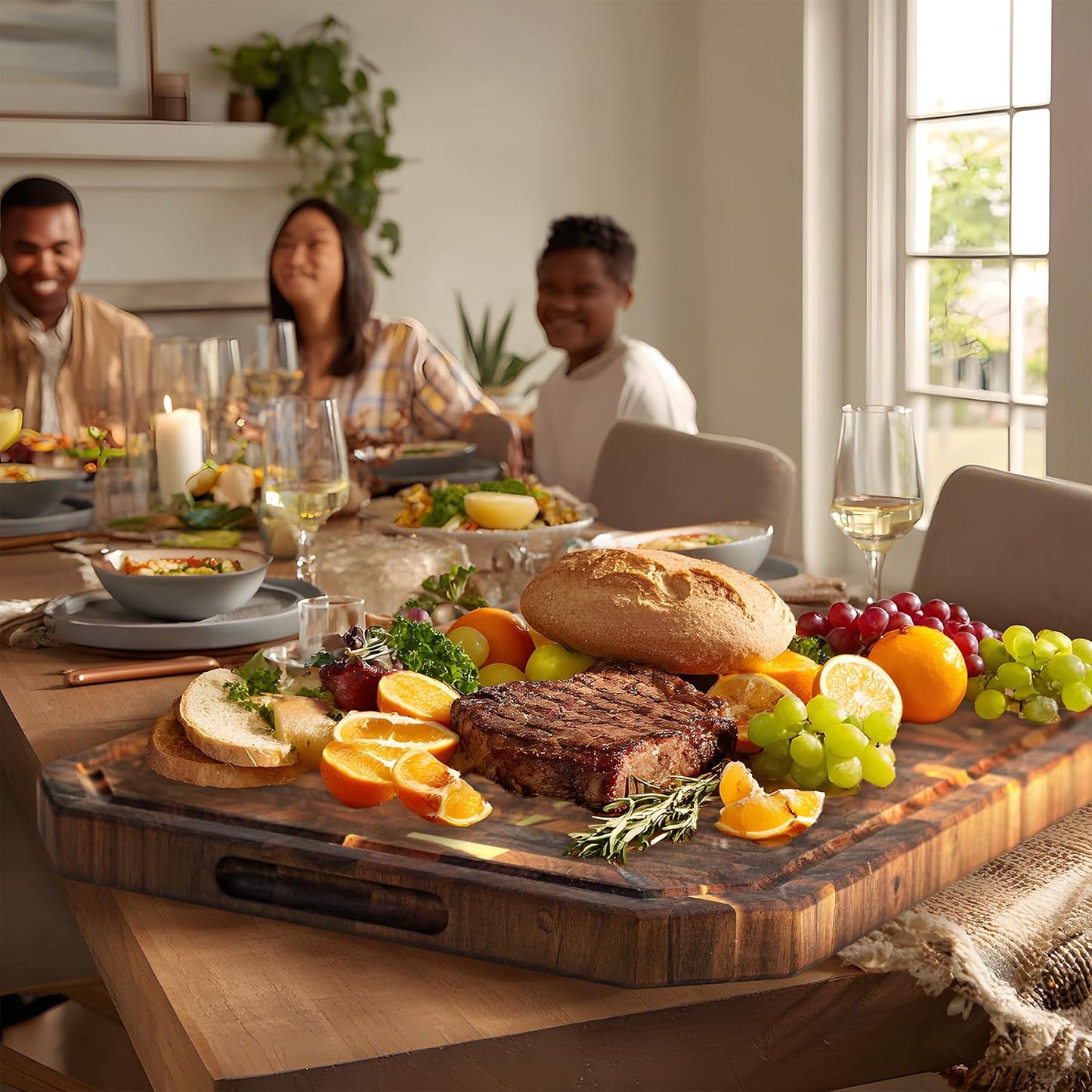 Large Acacia Cutting Board 22" x 16", Wood End Grain Butcher Block | with Juice Groove & Handles, Reversible Chopping Board for Meat, Vegetables, Charcuterie Tray for Fruit, Cheese, Thick 1.4"