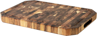 Large Acacia Cutting Board 22" x 16", Wood End Grain Butcher Block | with Juice Groove & Handles, Reversible Chopping Board for Meat, Vegetables, Charcuterie Tray for Fruit, Cheese, Thick 1.4"