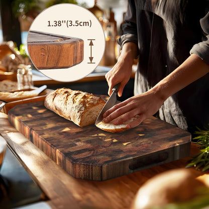 Large Acacia Cutting Board 22" x 16", Wood End Grain Butcher Block | with Juice Groove & Handles, Reversible Chopping Board for Meat, Vegetables, Charcuterie Tray for Fruit, Cheese, Thick 1.4"